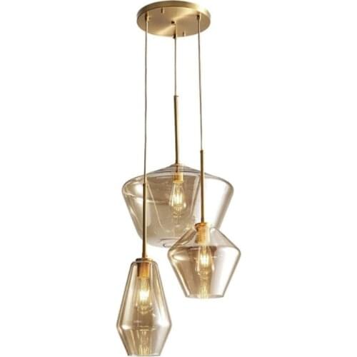 Post Modern Glass Pendant Light Stainless Steel Diamond Shape Kitchen Hanging Lamp Loft Hanglamp Living Room Pendant Lamp