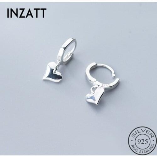 INZATT Real 925 Sterling Silver Minimalist Heart Hoop Earrings For Fashion Woman Part Cute Fine Jewelry Accessories Gift