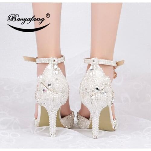 Womens Wedding shoes 2019 New arrival fashion Pumps woman thin heel crystal party dress shoes woman High Ankle strap shoe woman