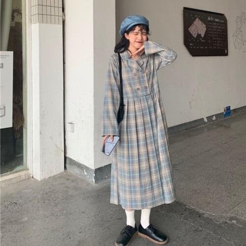 Bella Philosophy 2020 Long Sleeve Plaid long Pleated Blazer Dress vintage high waist sweet dress casual street korean vestidos