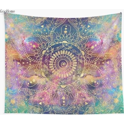Gold watercolor and nebula mandala Wall Tapestry Cover Beach Towel Throw Blanket Picnic Yoga Mat Home Decoration