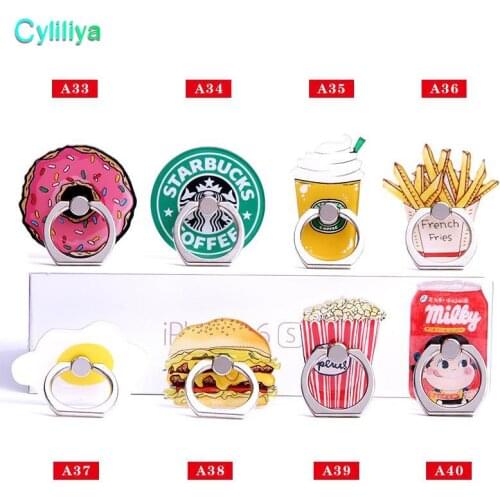100pcs Universal 360 Degree Food Doughnuts Hamburger Finger Ring Holder Phone Stand For Samsung Huawei Mobile Phones