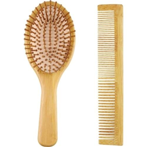 Q1QD 2Pcs Bamboo Hair Combs Set Detangling Hairbrush for Women Men Reduce Frizz Massage Scalp