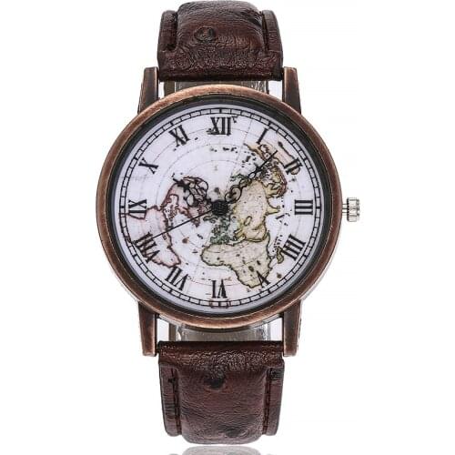2020 Fashion Retro Womens Watches Roman Copper Shell Map Personality Quartz Watch Simple Casual Ladies Watches Relogio Feminino