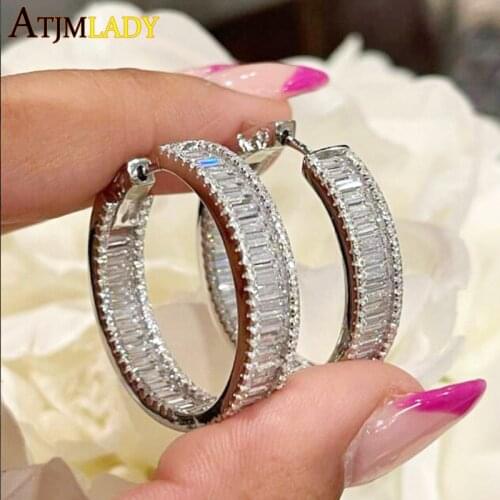 2021 Summer New Sparking Bling Iced Out 5A Baguette Cubic Zirconia Medium CZ Huggie Hoop Earring Fashion Classic Women Jewelry