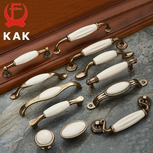 KAK 5 piece Antique Bronze Ceramic White Cabinet Handles Zinc Alloy Drawer knobs Wardrobe Door Handles European Furniture Handle