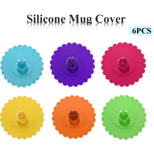 6Pcs 11CM Transparent Diamond With Flower Pattern Cup Lids Dust-Proof Silicone Mug Cover Bright Color Drink Cup Lids