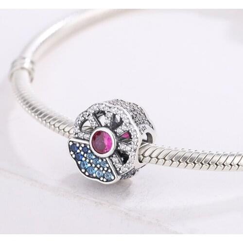 925 Sterling Silver Blue & Pink Zirconia Charm Bracelet Necklace For Women Jewelry Making DIY Fits Pandora Bracelet