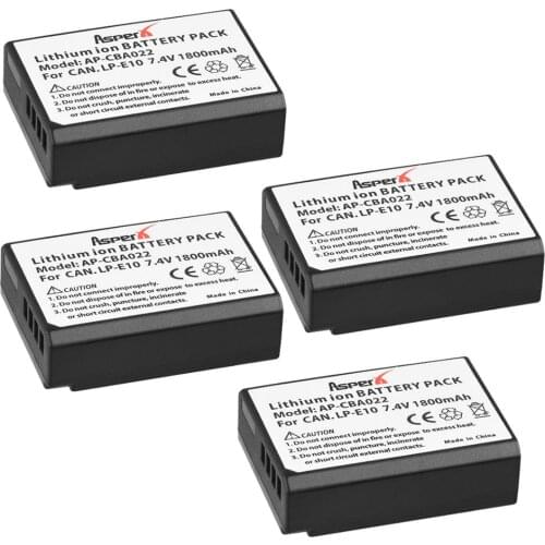 AsperX 4pc LP-E10 LP E10 LPE10 1800mAh Rechargeable Li-ion Batteries For Canon EOS 1100D 1200D Kiss X50 X70 Rebel T3 T5 Camera