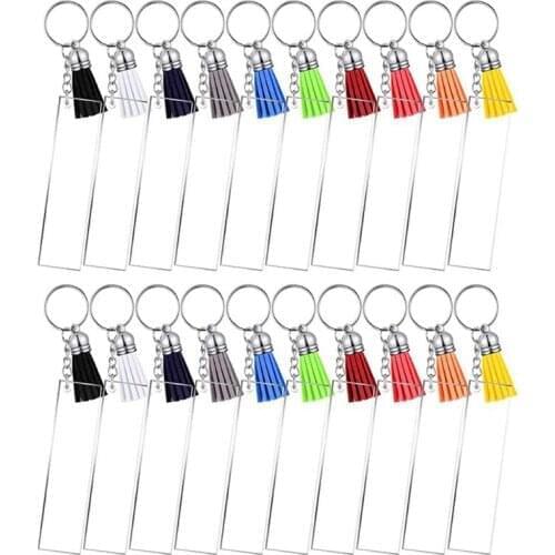 Acrylic Keychain Blank Acrylic Transparent Ornament Pendants and Rectangle Keychain Tassels Jump Rings Set for DIY Craft