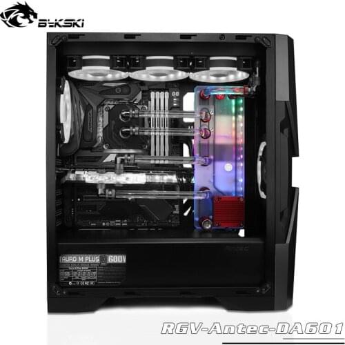 BYKSKI Acrylic Wate cooling Tank use for Antec DA601 Computer Case / 3PIN 5V D-RGB / Combo DDC Pump Cool Water Channel Solution