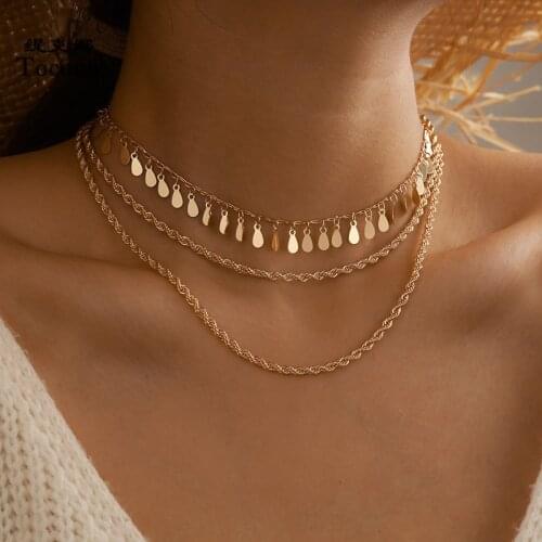 Tocona Punk Leaf Tassel Chain Choker Necklace 2020 Trendy Multilayer Gold Alloy Metal for Women Bohemain Jewelry Gift 15199