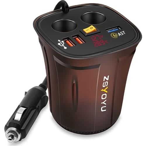 Cup Holder Cigarette Lighter Voltmeter 12V USB Socket Charger Display Temperature 12V Charger Voltage QC3.0 USB Car Fast Charger