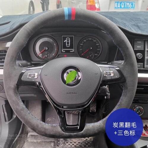 For Volkswagen Lavida Sagitar Golf Magotan Lamando Bora Passat Tiguan Steering wheel cover Suede leather hand-stitch Auto part
