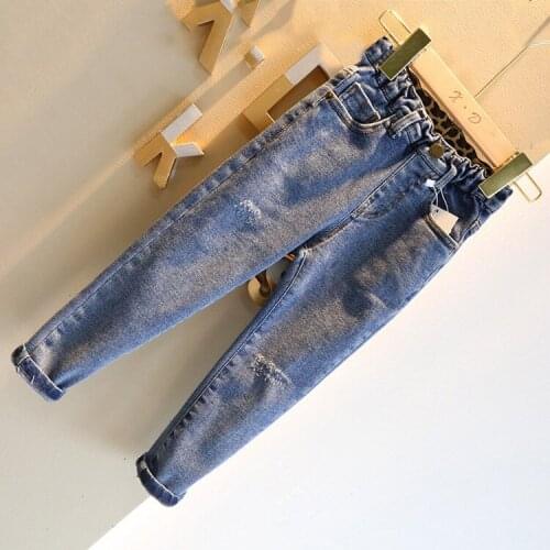 Baby Girls Jeans Trousers Spring Autumn New Kids Casual Solid Slim Denim Pants Korean Hole Fashion Jeans for Girl Baby Clothes