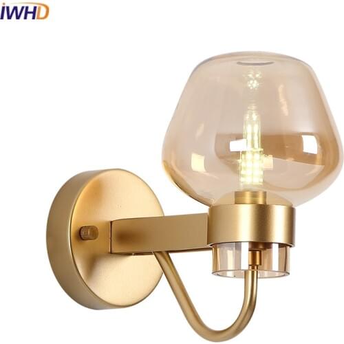 IWHD Simple Nordic LED Wall Lamp Glass Lampshade Wandlamp Fixtures Home Bathroom Light Simple RH Bedside Living Room