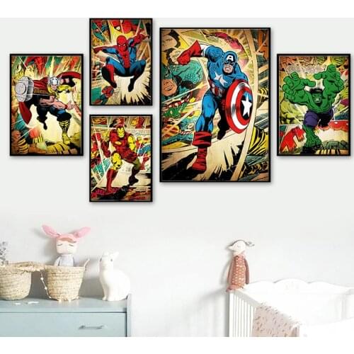 Marvel Avengers Poster Superhero Comic Canvas Print Painting Wall Art Anime Picture Kids Bedroom Living Room Decoration Mural