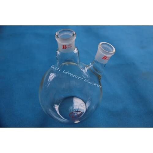 1000ml (1L) 2-neck (two-neck) flat bottom boiling flask, 24/29,heavy wall (Pyrex glass meterial)