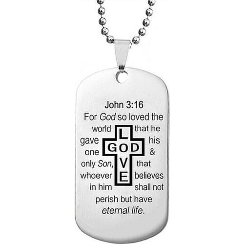 New Fashion Lettering "God Love" Military Necklace Stainless Steel Cross Picture Pendant