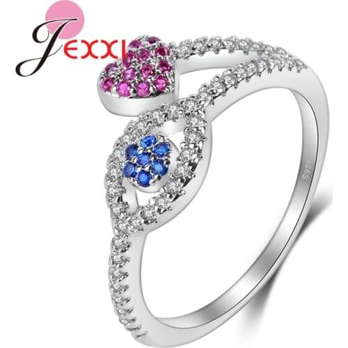 Hot Sale Proposal Jewelry Shiny Red/Blue Love Heart Heart Crystal Ring Cross Shape 925 Sterling Silver Bijoux