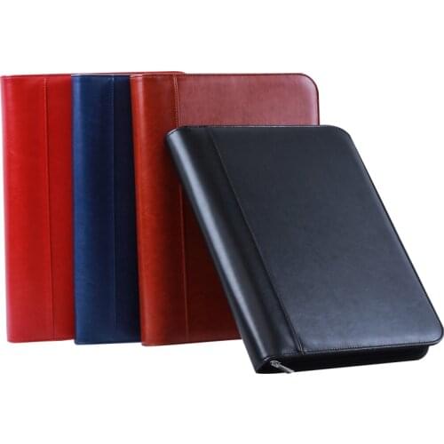 Multifunction PU leather business office file folder a4 with a zip 4 ring binder folders for documents padfolio briefcase 1201B