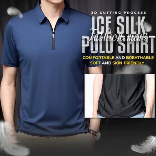 Fashion men\\s Ice Silk POLO Shirt High Quality New Summer Mens Branded Polo Shirts Solid Color Short Sleeve Casual Tops