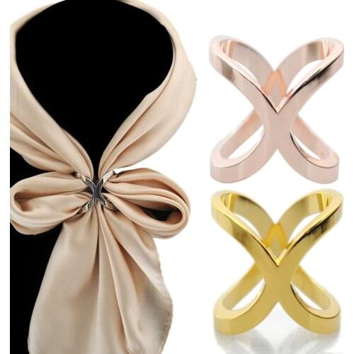 Fashion X Shape Metal Brooches for Women Cross Brooch Scarf Clip Bow Scarves and Shawls Buckle Holder Jewelry Accessories Gifts