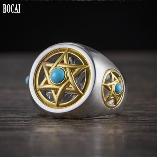 Thai silver 925 silver ring for male six-pointed star domineering mens rings Korean index finger single s925 silver rings