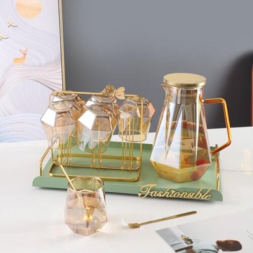 European-style Cold Kettle Set Glass Cup Water Cup Kettle Set Tea Cup Tea Set Household Heat-resistant Amber Cold Water Cup