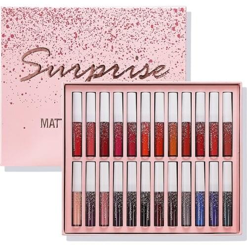 24 Pcs/ Set Liquid Lipstick Set Long Lastng Matte Lip Gloss Waterproof Long Lasting Colorful Lips Makeup Cosmetics TSLM1