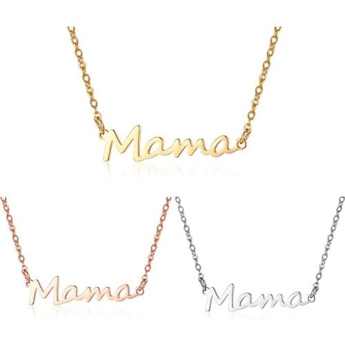 Stainless Steel Gold Letter Mama Pendant Necklace Women Minimalism Mama Necklaces Mothers Day Gift For Him
