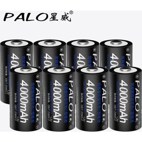 PALO 2-8pcs 4000mah 1.2V C size Rechargeable Battery ni-mh large capacity low self-discharge rechargeable battery type C