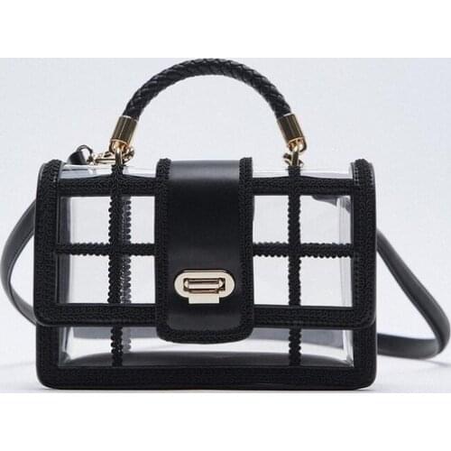 Jelly Bag PU Black Transparent Lace Trim PVC Chain Strap Shoulder Crossbody Messenger Bag Tide Handbags Women Bags Designer