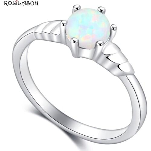 ROLILASON Precious Rings for Lover White Fire Opal 925 Silver Anniversary Fashion Jewelry Rings USA Size #6#7#8#9#10 OR859