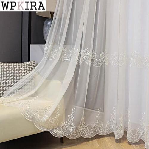 Luxury Romantic Pearls Sheer Curtain for Living Room White Embroidery Voile Drape Lace Bottom Window Bedroom Blinds S272#E
