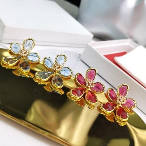 New Hot brand Fashion simp For women Ladies Luxury Travel Clear crystal Stud Earrings Wedding Matching Party Red Leather Earring