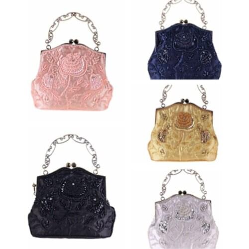 Ladies Gold Clutch Bag Women Evening Party Retro Bead Embroidery Handbag Wedding Chain Messenger Luxury Brand Bags Mini Purses