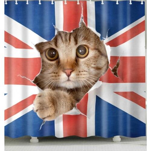 Waterproof Cat-and-Flag Shower Curtain for Home and Bathroom