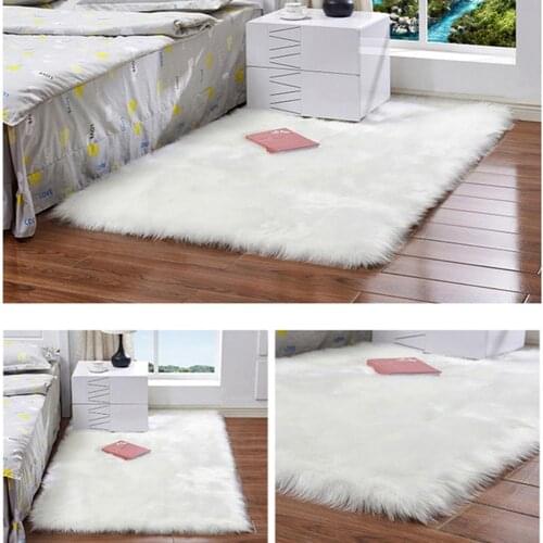 Shaggy Faux Fur Sheepskin Rug Soft Fluffy Area Rug Small Sofa Mat Cover Floor Carpet Pad For Bedroom Living Room Chair Pad White