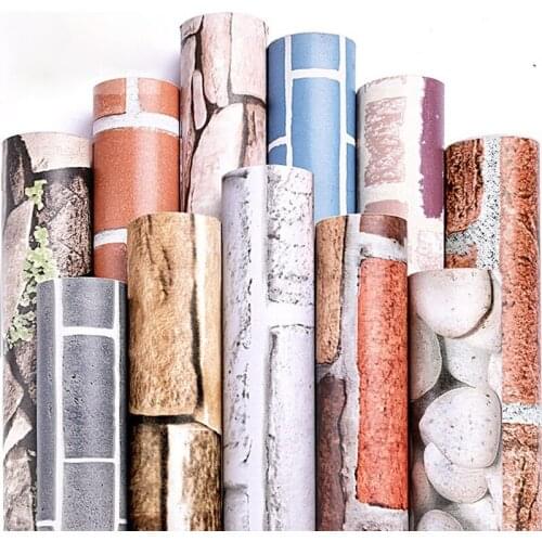 Factory supply cheap stone wall paper rolls 3d brick pvc self adhesive wallpaper stickers decoration for room decoration