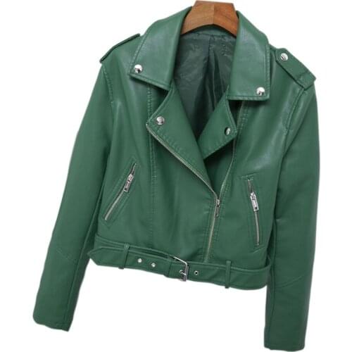 Simple Long Sleeves Zipper Coat with Pockets Black OL Wear 2021 Spring New Epaulet Lapel Short Belt Womens PU Leather Jacket