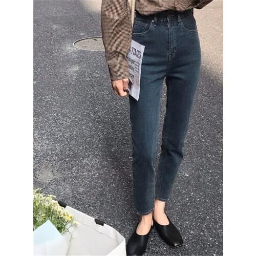 LMQ NEW 2020 Women Korean High Waist Jeans Warm Slim Fit Thicken Elastic Pants Casual High Street Denim Trousers Streetwear