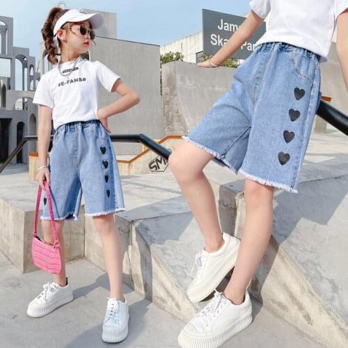 9 10 11 12 13 14 15 16 Years Old Summer Loose Girl Shorts Jeans Vacation Beach Knee Length Shorts Capris Children Denim Pants