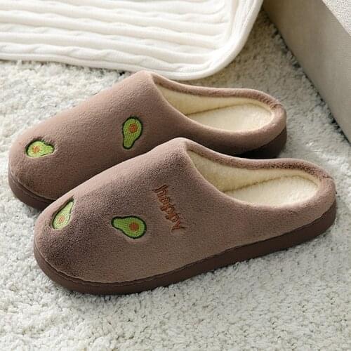 2021 Women Cartoon Fruit Embroider Slippers Winter Warm Plush Bedroom Cotton Shoes House Slides Soft Bottom Zapatilla Mujer