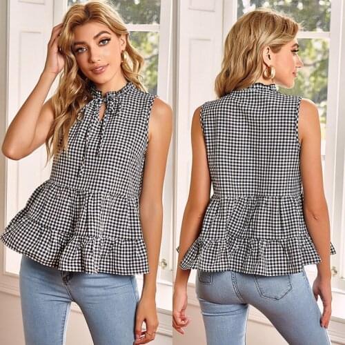 Womens Ruffle Babydoll Tops Casual T-Shirt Sleeveless Vest Shirt Black