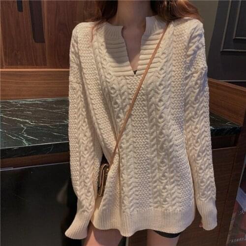 Ins Korean Style Solid Multi Colors Hot Winter Sweater for Ladies Comfort V-neck Twist Sweater 2020 New Arrivals Autumn Winter