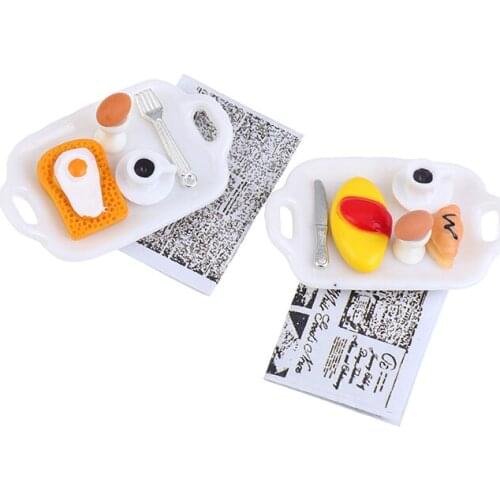 1/12 1/6 Dollhouse Miniature Resin Breakfast Plate Egg Bread Dolls House Accessories Simulation Kitchen Toys