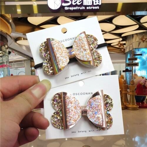 1PCS Lovely LOVEs Golden Sequin Girls Elastic Hair Bands Bows Child Hair Knot Hairpin Creativity Hair Accessories Clip For Kids