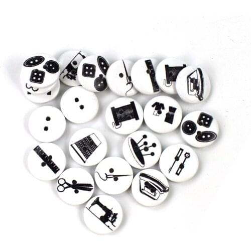 100PCS 15MM Random Mixed 2 Holes Print Sewing Tools Wood Buttons for Diy Clothing Scrapbooking Accessories