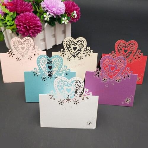 100pcs Hollow Heart Shape Laser Cut Table Seats Name Cards Wedding Party Decoration Supplies 5ZSH879-100
